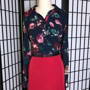 Navy blue Flower button blouse